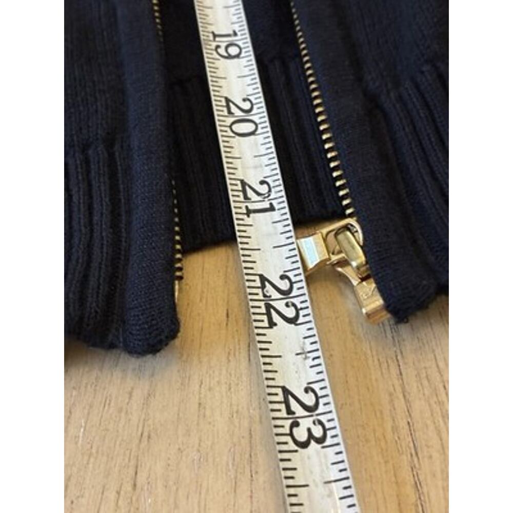 VTG Ralph Lauren Black Cable Knit Cardigan Gold Crest Full Zip Sweater Mock Med - Picture 10 of 16